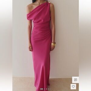 One-Shoulder Fuchsia Evening Gown